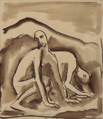 une image représentant le dessin d'un homme assis sur un lit