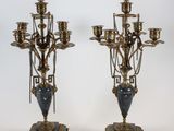 pair of antique brass and marble candelabs on marble bases