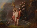 une image représentant un tableau où l'on voit un bébé tenant une fleur