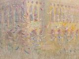 a painting of a bunch of birds flying in the air