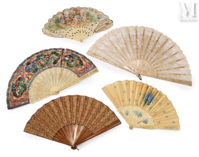 several different types of hand fans are displayed on a white surface