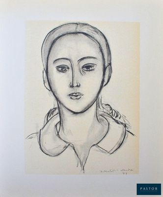drawing of a woman ' s face in black and white with a bird perched on her head