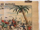 a drawing of a man on a horse in front of a palm tree