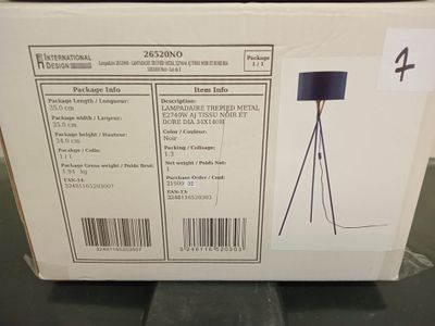 @@@ 2 lampadaires trépied métal e2740w aj tissu noir et doré…