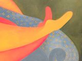 a painting of a fish that is sitting on a chair