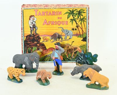 Tartarin en Afrique boite de 7 personnages en terre cuite, état neuf e - Photo 1