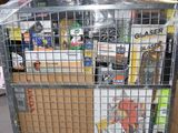 a metal cart with a bunch of items in it