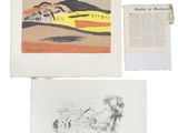 two drawings and a piece of paper with a drawing of a house