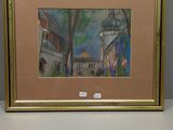 un tableau représentant un bâtiment surmonté d'une tour horloge