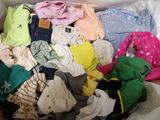 une boîte pleine de vêtements posée sur le sol