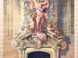 un tableau accroché au mur d'une pièce dotée d'une cheminée