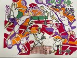 un dessin représentant un groupe de personnes jouant au tennis