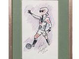 tableau encadré représentant un dessin d'un joueur de baseball en train de lancer une balle