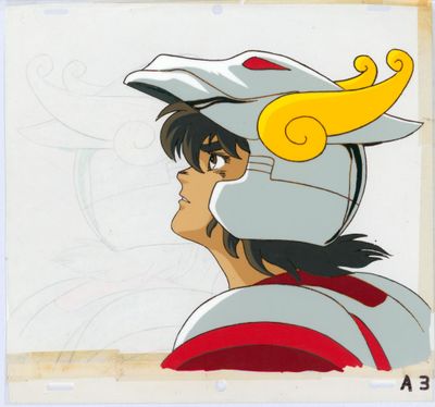 animation animation production cel of a man wearing a helmet