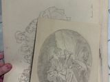 two drawings of a man and a woman sitting on a bench