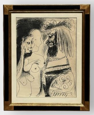 an image of a drawing of a woman and a man in front of a cake