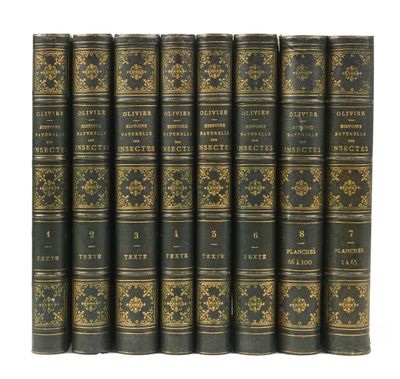 a set of six books in green leather with gold trimmings