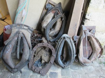 a lot of horseshoes that are sitting on the ground
