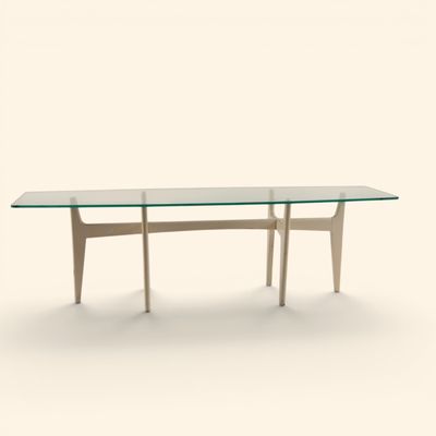 an image of a table with a glass top and wooden legs