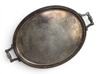 silver plate with handles and handles on a white background