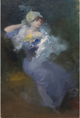 Jules CHERET 1836-1932 ELEGANTE A L'AIGRETTE Huile sur toile…