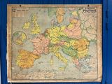 an old map of europe on a blue background