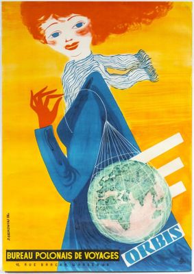 a painting of a woman in a blue dress holding a globe