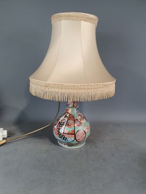 une lampe posée sur une table et munie d'un abat-jour