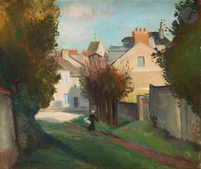 un tableau représentant une personne assise sur un banc au milieu d'une rue