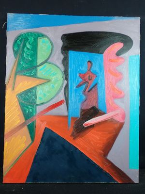 un tableau représentant une femme sortant par une porte