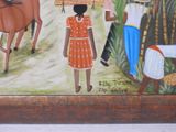 a painting of a woman with a basket on her head