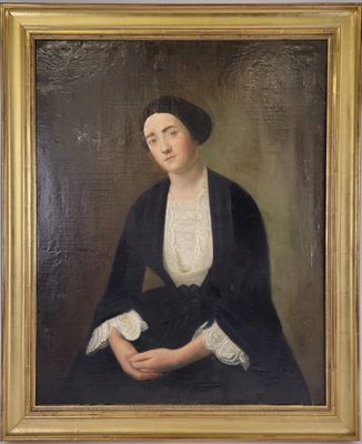 portrait of a woman in a black dress with a white lace collar