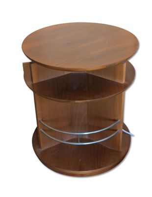 a wooden table with a shelf on top of it