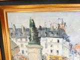 une photo d'un tableau représentant une statue dans une ville