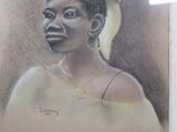 painting of a woman in a yellow hat and yellow dress