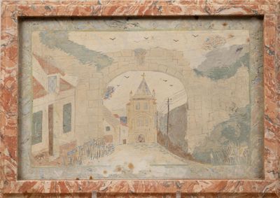 une peinture sur le mur d'un bâtiment avec une horloge dessus