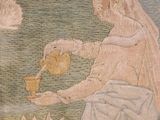 a painting of a woman watering water on a pond