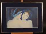 painting of a woman with a blue turban holding a mirror