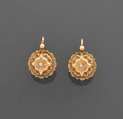 Pendentif Ancien Pour Dormeuses, Plaqué Or, Décor Fleuri Unique - Hauteur 2,8 Cm