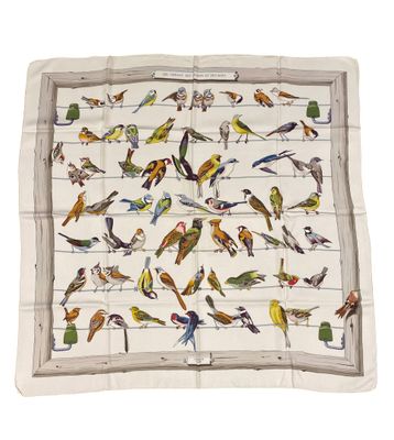 a white scarf with birds on it on a white background
