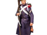 figurine représentant un homme en uniforme violet, muni d'une épée
