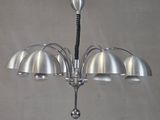 a silver chandelier with five lamps hanging from it
