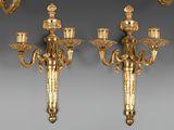 pair of antique brass wall sconces with candles on each of them