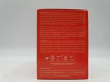 the back of a red box with a white label on it