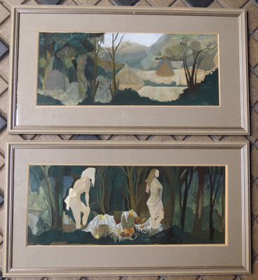 painting of two paintings of a woman and a man in the woods