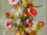 une peinture de fleurs dans un vase sur une table