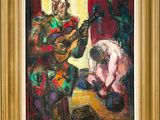 un tableau représentant un homme jouant de la guitare à côté d'une femme