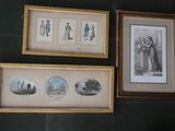 trois tableaux encadrés accrochés au mur à côté des toilettes