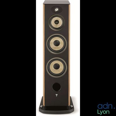 an image of a tall speaker with four different speakers on top of it