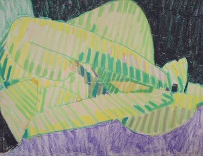 dessin représentant un avion sur un champ vert, avec un ciel noir en arrière-plan